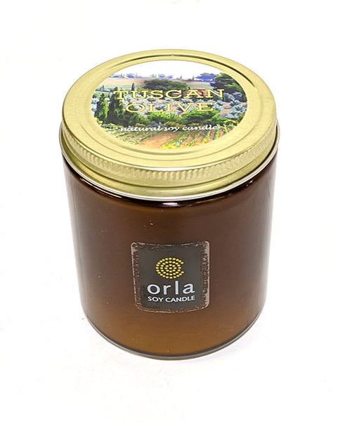 9 oz. amber salsa jar natural soy wax scented candle Orla Soy Candle Rhode Island