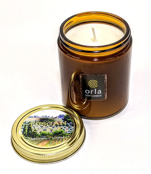 9 oz. amber salsa jar natural soy wax scented candle Orla Soy Candle Rhode Island